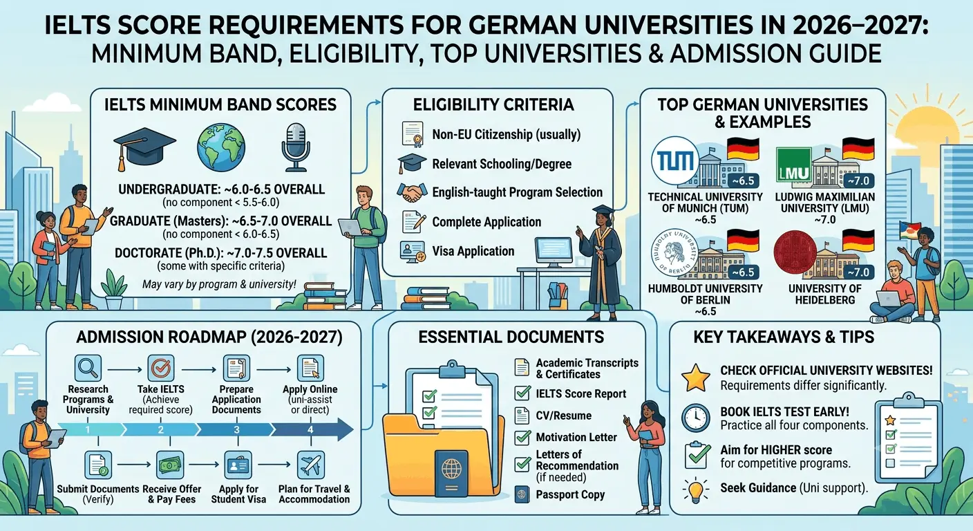 IELTS Score Requirements for German Universities in 2026–2027: Minimum Band, Eligibility, Top Universities & Admission Guide