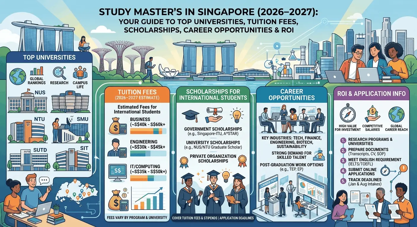 Study Master’s in Singapore (2026–2027): Top Universities, Tuition Fees, Scholarships, Career Opportunities & ROI